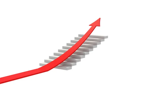 Tillväxtdiagram Med Röd Pil Går Upp Trappan Framgång Affärsstrategi Marknadsföring — Stockfoto