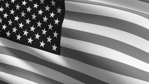 7月4日または独立記念日にアメリカ国旗が風に吹かれて孤立した 公式愛国的なデザイン 手を振る記号の3Dレンダリングイラスト 黒と白の — ストック写真