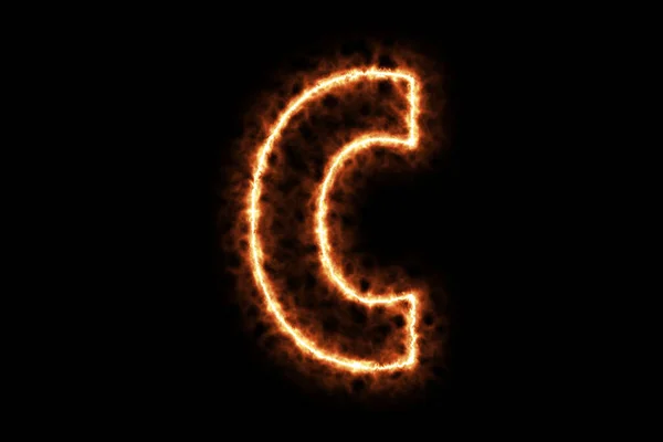 火燃焼形成文字C 黒の背景に隔離された資本英語のアルファベットテキスト文字 3Dレンダリングイラスト ホットフレーミング点火記号と煙 — ストック写真