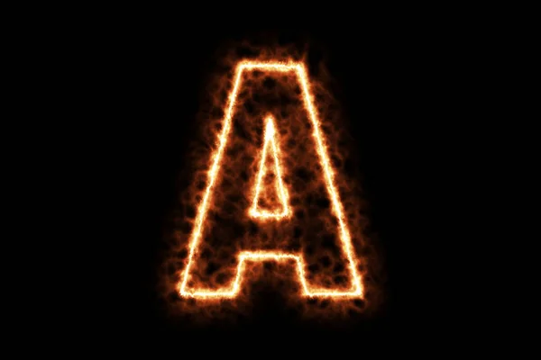火燃焼形成文字A 黒の背景に隔離された資本英語のアルファベットテキスト文字 3Dレンダリングイラスト ホットフレーミング点火記号と煙 — ストック写真