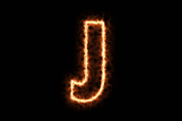 火燃焼形成文字J 黒の背景に隔離された資本英語のアルファベットテキスト文字 3Dレンダリングイラスト ホットフレーミング点火記号と煙 — ストック写真