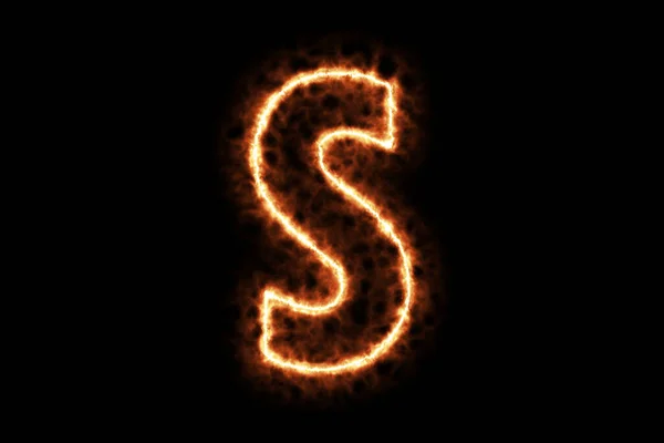 火燃焼形成文字S 黒の背景に隔離された資本英語のアルファベットテキスト文字 3Dレンダリングイラスト ホットフレーミング点火記号と煙 — ストック写真
