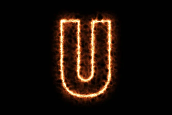 火燃焼文字U 黒の背景に隔離された資本英語のアルファベットテキスト文字 3Dレンダリングイラスト ホットフレーミング点火記号と煙 — ストック写真