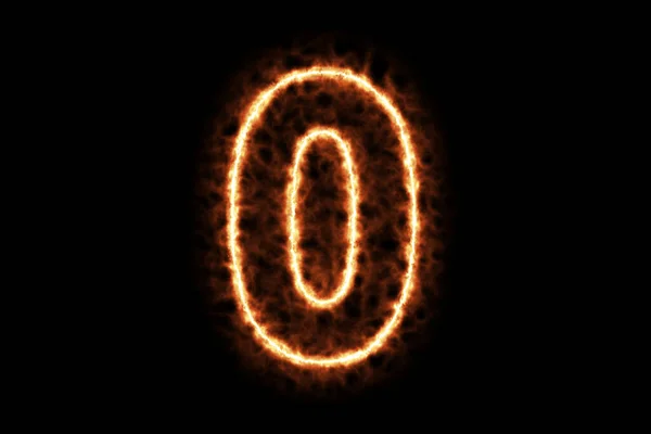 Ogień Płonący Tworząc Numer Zero Alfabet Znak Tekstowy Izolowany Czarnym — Zdjęcie stockowe