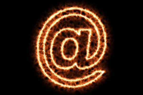 Fire burning forming At sign symbol isolated on black background. 3d rendering illustration. Hot framing ignition and smoke with sign symbol.