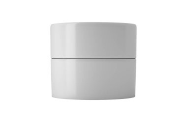 Kozmetik krem ve jel kavanozu, plastik şişeler ve beyaz arka planda bulunan makyaj malzemesi için cam kaplar. Üç boyutlu soyut illüstrasyon. Boş ve temiz uzay tasarımı yap. Ön görünüm.