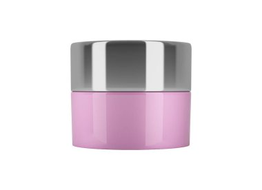 Kozmetik krem ve jel kavanozu, plastik şişeler ve beyaz arka planda bulunan makyaj malzemesi için cam kaplar. Üç boyutlu soyut illüstrasyon. Boş ve temiz uzay tasarımı yap. Ön görünüm.