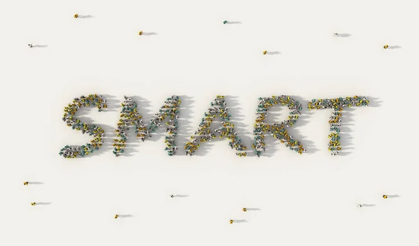 Large Group People Forming Smart Lettering Text Social Media Community — Stock Photo, Image