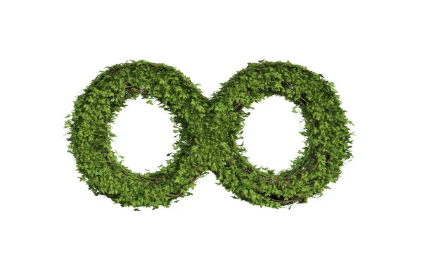 緑のクリーパーブッシュとブドウを持つアイビー植物は 自然の中で白に隔離されたエネルギー無限大の記号を形成し 成長と環境の概念 3Dツリーイラスト — ストック写真