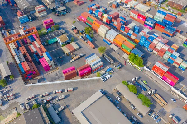 Flygfoto Över Containerfraktfartyg Export Och Import Verksamhet Och Logistik Internationella — Stockfoto