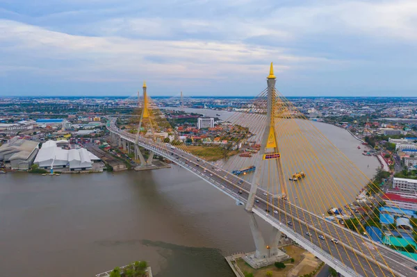 Vue Aérienne Pont Bhumibol Rivière Chao Phraya Dans Structure Concept — Photo