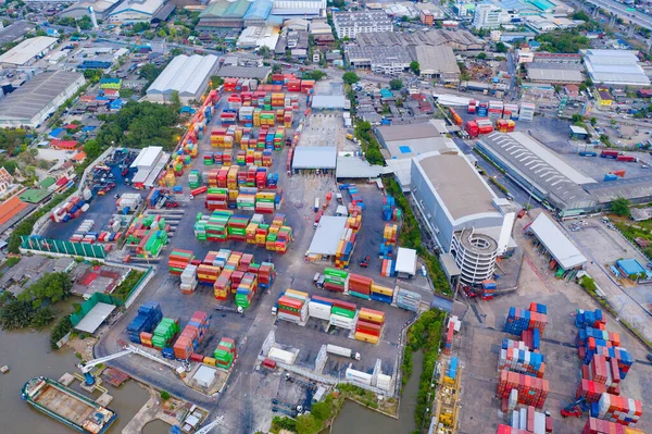 Luchtfoto Van Containervrachtschip Export Import Business Logistiek Internationale Goederen Stedelijke — Stockfoto