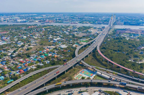 Αεροφωτογραφία Του Αυτοκινητόδρομου Δρόμους Στην Μπανγκόκ Downtown Skyline Ταϊλάνδη Οικονομική — Φωτογραφία Αρχείου