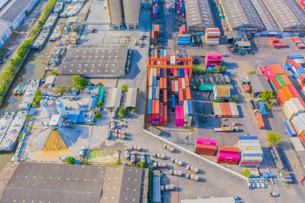 Flygfoto Över Containerfraktfartyg Export Och Import Verksamhet Och Logistik Internationella — Stockfoto