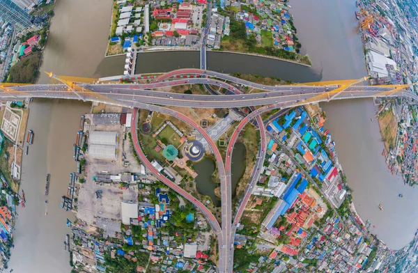 Αεροφωτογραφία Της Γέφυρας Bhumibol Και Του Ποταμού Chao Phraya Στη — Φωτογραφία Αρχείου