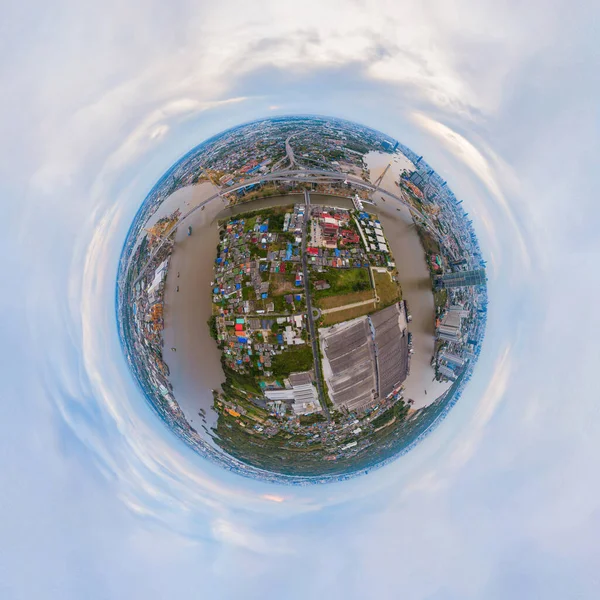 Pequeno Planeta 360 Graus Esfera Panorama Vista Aérea Ponte Bhumibol — Fotografia de Stock