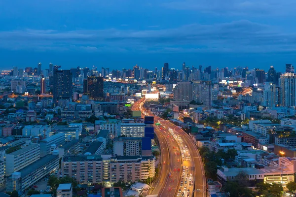 Bangkok Şehir Merkezinin Hava Manzarası Ufuk Çizgisi Tayland Karayolu Sokak — Stok fotoğraf