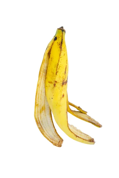 Casca de banana amarelo isolado machucado — Fotografia de Stock