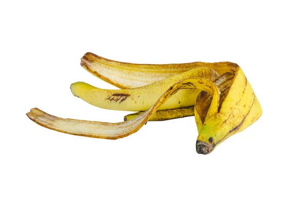 Casca de banana amarelo isolado machucado — Fotografia de Stock