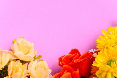 Renkli kağıda düz yatıyordu taze çiçekler