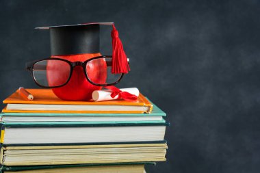 Elma bilgi sembolü ve masanın üstüne kalem kitap