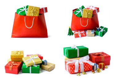 hediye kutuları kırmızı çanta içinde izole