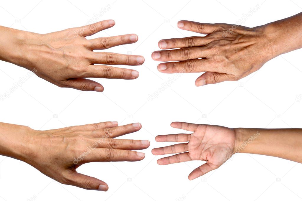 wrinkle hand Middle aged isolated