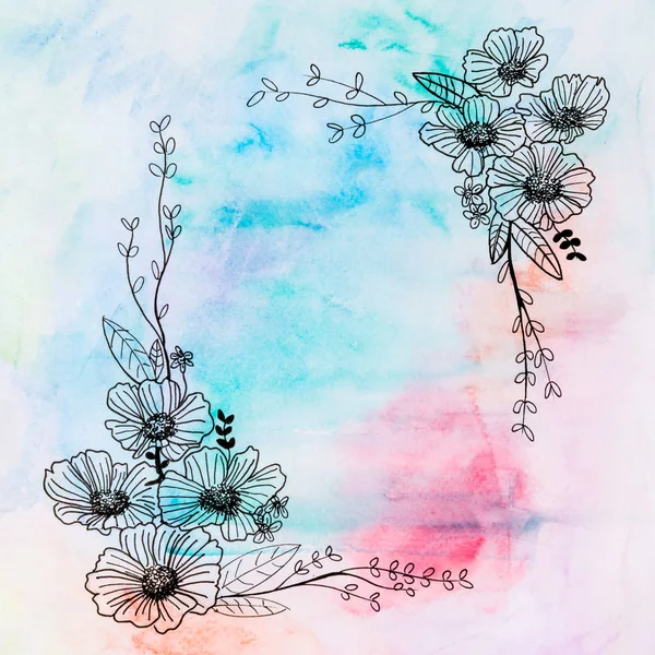 Drawing flower and rainbow watercolor — Stock Photo, Image