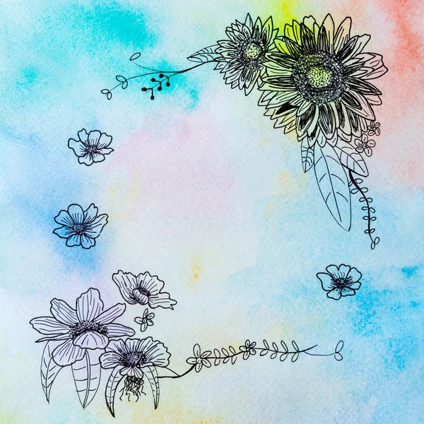 Drawing flower and rainbow watercolor — Stock Photo, Image