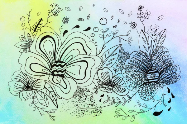 Tekening bloem en regenboog aquarel — Stockfoto