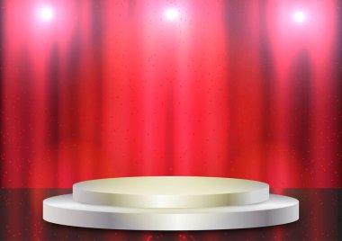 Sahne şovu. Kırmızı perdeler ve parlak ışıklar gölgeler 