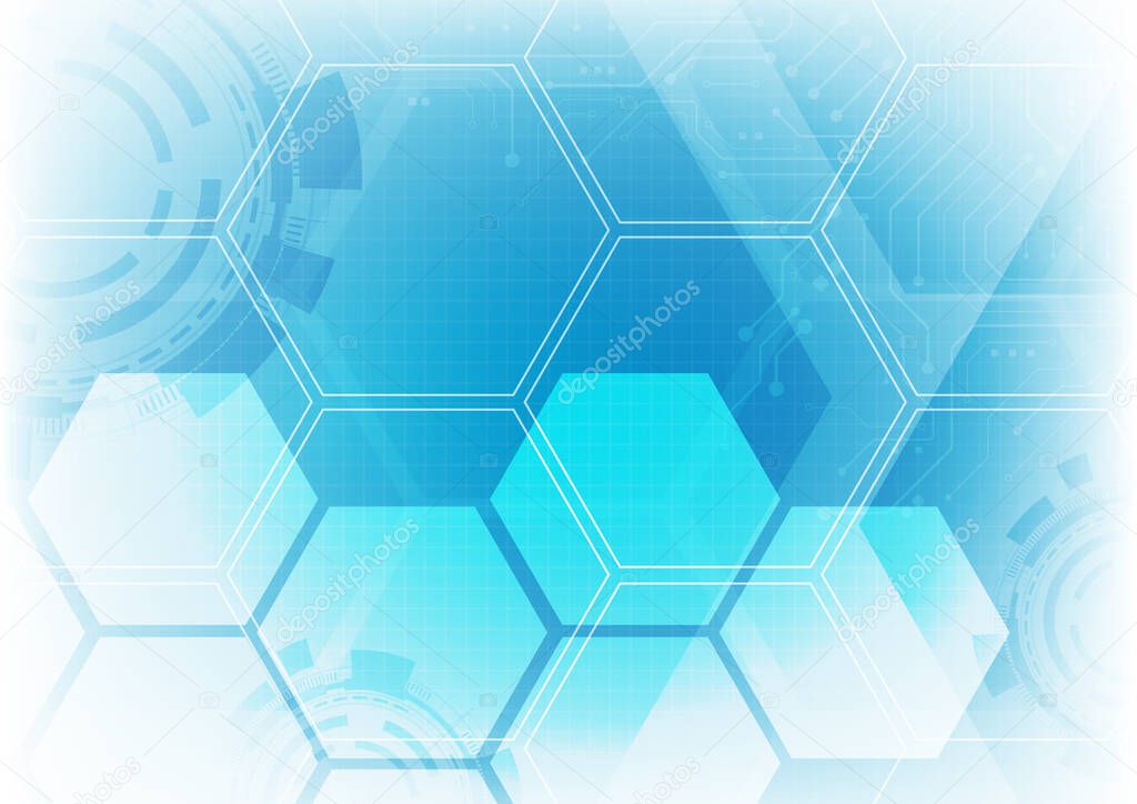 hexagon technology background with soft circuit board  hi-tech digital data connection system and computer electronic desing