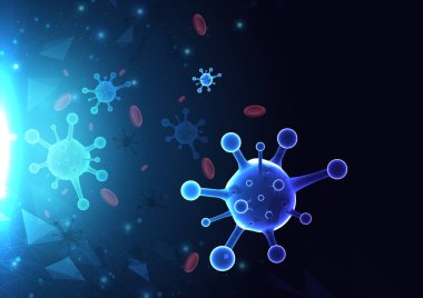 Virüs COVID-19 arka plan ve Tehlikeli hücreler, ilaç ve aşı ile bulaşıcı ağır hastalıklar