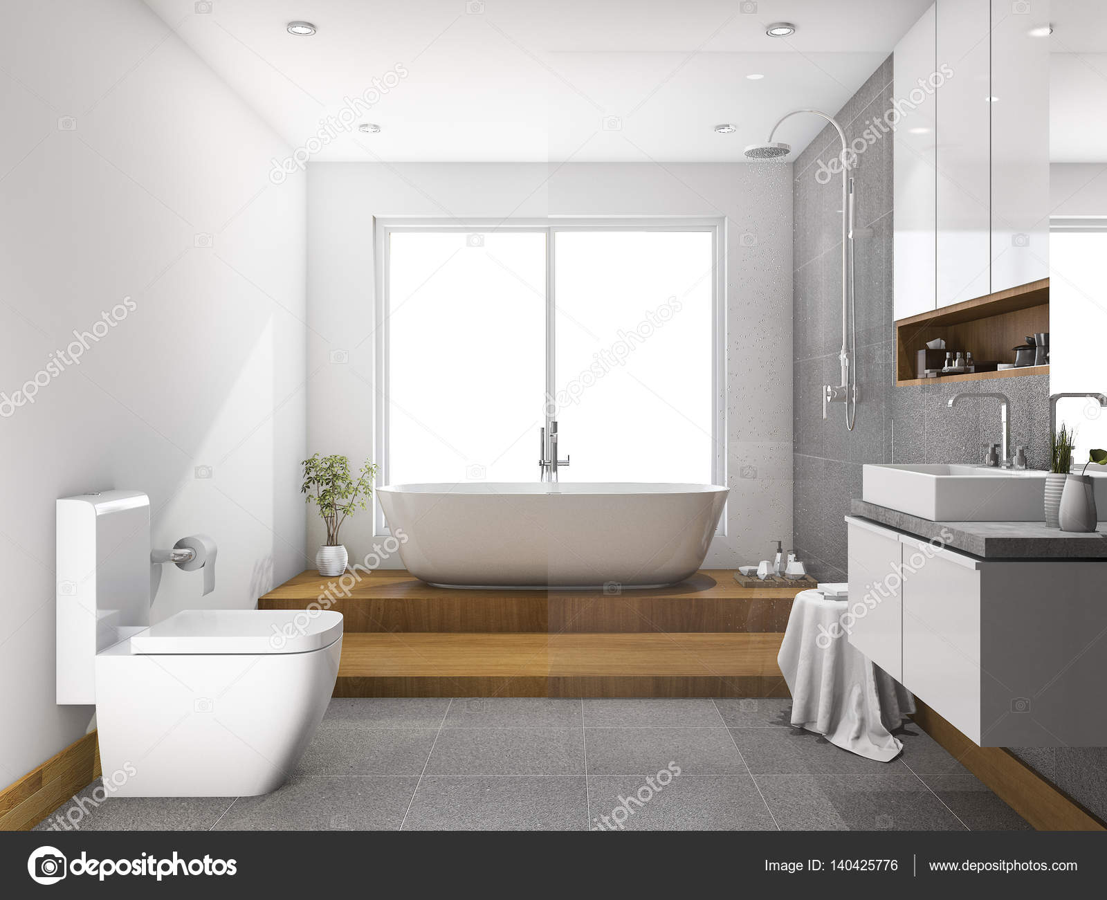 3d rendering fa lépés, fürdÅszoba és wc vel, üveg válaszfal ...