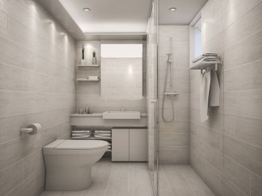 3D render beyaz temiz banyo