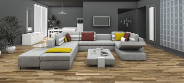 3d render renkli kanepe Loft tarzı oda ayarla