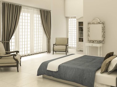 sıcak sesi ile 3D render klasik yatak odası