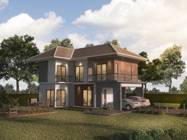 3D render renkli ve güzel hafif tuğla ev