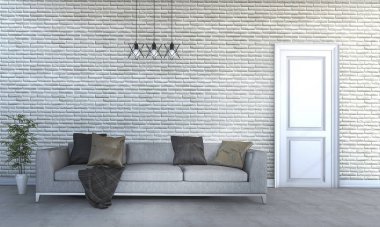 3D güzel büyük kanepe parlak oturma odasında oluşturma