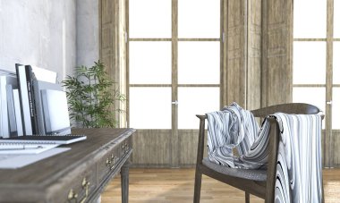 3D Render güzel çalışma bölge oturma odasında