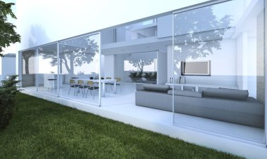 3D render açık bahçe güzel modern salon yakınındaki
