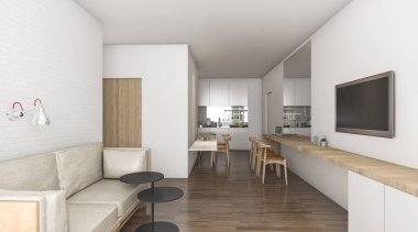 3D render oturma odasında güzel dekorasyon fikriyle kat mülkiyeti