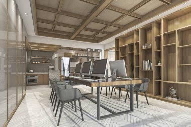 nice doku ile 3D render ahşap Çin tarzı ofis