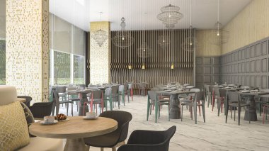 3D Render güzel görünümünden lüks otel Restoran