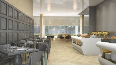3D render lüks büfe restoran zarif otel