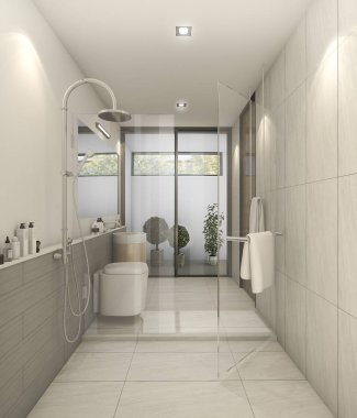 3D render beyaz güzel modern tuvalet iyi dekorasyonu ile