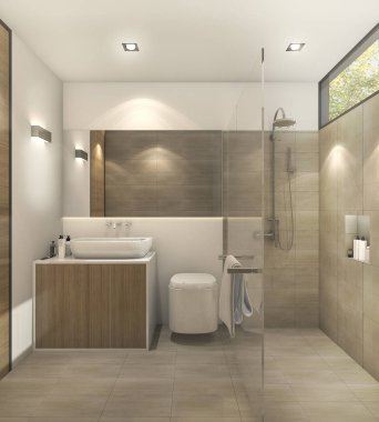 3D render sıcak sesi tuvalet güzel kiremit ve dekor