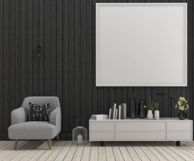 3D render sahte oturma odası koltuk ile çerçevede yukarı