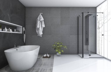 3D işleme modern tarzı banyo güzel kış Manzaralı