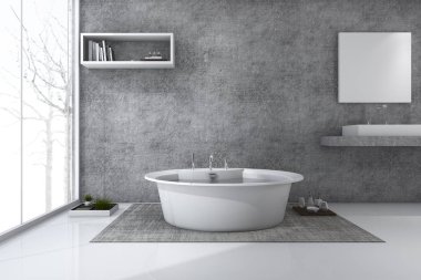 3D render loft tarzı banyo güzel kış Manzaralı